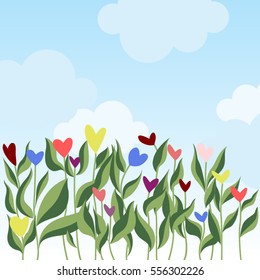 heart flowers with cloud,Vector illustration