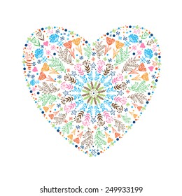 Heart from flowers. Colorful vector background.