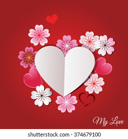 Heart with flowers. Flat design. Vector illustration