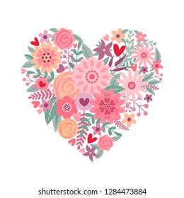 Heart of flowers. Flat style. Vector illustration.