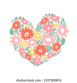 Heart of flowers. Flat style. Vector illustration.