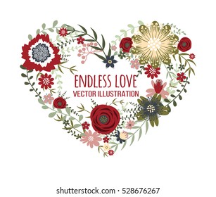 Heart of flowers. Floral heart Mother's Day elements. Can be used for Valentine's Day.