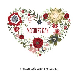 Heart of flowers. Floral heart Mother's Day elements. Can be used for Valentine's Day.	
