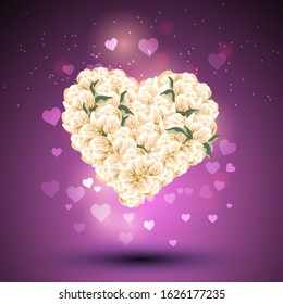 Heart of flowers. Holiday Valentine's Day. Symbol of love. Heart of pink peonies. Vector illustration.