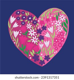 Illustration von Herz und Blumen. Mädchen-T-Shirt-Muster Design. T-Shirt-Druck-Trendsetter