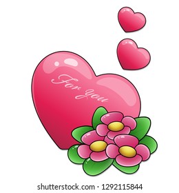 Heart with flowers isolated on white background. Greeting card. Valentine's day. Birthday. 
