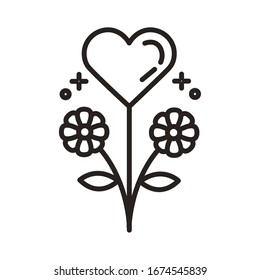 heart flowers line style icon vector illustration design