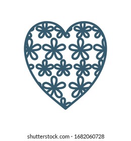 Heart with flowers line style icon design of love passion romantic valentines day wedding decoration and marriage theme Vector illustration