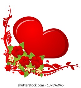 Heart and flowers on a background of abstract angular frame. The illustration on a white background.