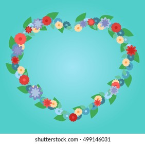 Heart of flowers on a colorful background