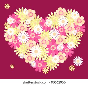 Heart from flowers. On the pink. Vector illustration.