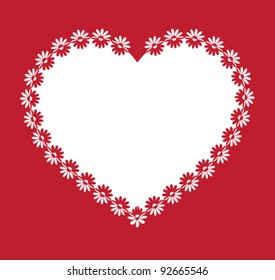 heart and flowers on a red background