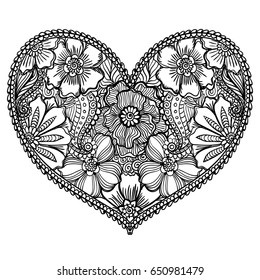 Heart with flowers. Ornamental background 
