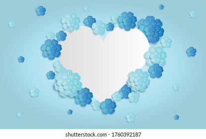 Heart & Flowers Pink Background, 3d abstract paper cut, Valentine's Day, Happy Birthday, Happy Mother's Day