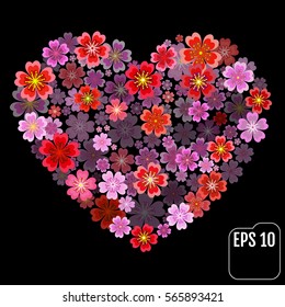 heart of flowers. sakura heart with 3d effect.