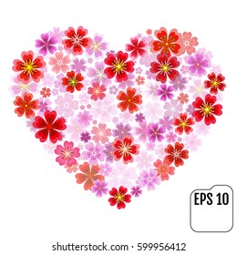 heart of flowers. sakura heart with 3d effect.