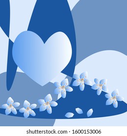 Heart and flowers in shades of blue.Bright and memorable design.Vector illustration.
