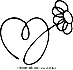 heart with flowers in the style of doodling on a white background for decoration of cards, valentines and thematic design