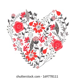 heart of flowers. stylish background in gray tones for congratulation favorite