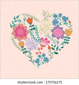 heart of flowers. stylish background in gray tones for congratulation favorite