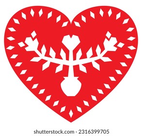 Heart with flowers, valentine decoration. Belarusian and ukrainian vycinanka. Folk decoupage simple motives.