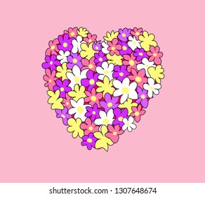 Heart in the flowers for Valentines Day. Vector illustration