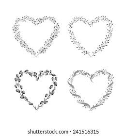 Heart from Flowers. Vector background. Floral romantic vignette. Vintage. Place for text. Invitation.