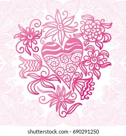Heart and flowers. Vector illustration.
