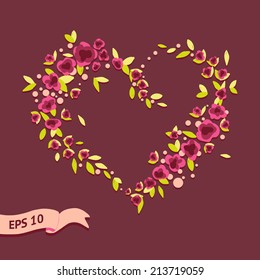 Heart of flowers. Vector template  illustration for Valentine's day banners, flyers, posters, wedding invitations and greeting cards.