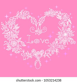 
Heart of flowers vector text love inscription greeting card wedding anniversary