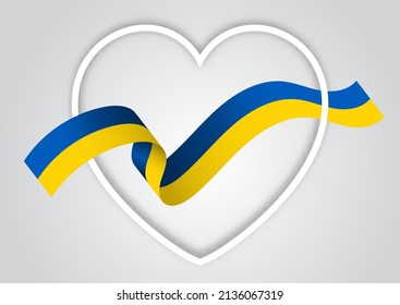 Heart with flowing Ukraine ribbon flag design