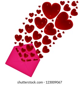 Heart fly out of the pink envelope
