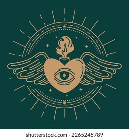 heart flying alchemy sketch icon