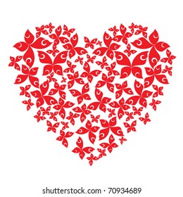 Heart from flying butterflies. Vector illustration on white