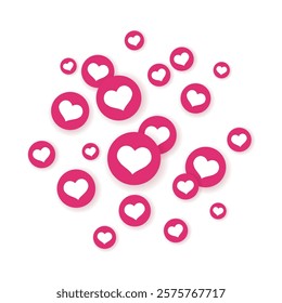 Heart flying icons for live streaming or stories. Like background advertising. Social media reaction concept. Flat vector illustration isolated on white