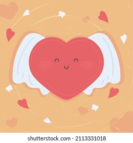 heart flying kawaii character card