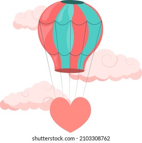 heart flying on air balloon romantic postcard saint valentine's day