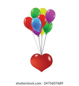 Heart Flying on Colorful Balloons. Love and affection concept vector art