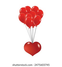 Heart Flying on Red Balloons. Love and affection concept vector art