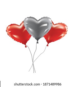 Heart foil balloons set, vector