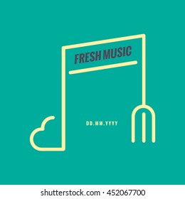 heart and fork making a musical note icon. Poster, banner for 'music festival'. Food and music. romantic songs. 'fresh music' phrase. Vector illustration.