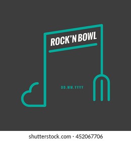 heart and fork making a musical note icon. Poster, banner for 'music festival'. Food and music. romantic songs. 'rock and roll' phrase. Vector illustration.