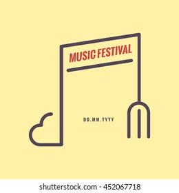 heart and fork making a musical note icon. Poster, banner for 'music festival'. Food and music. romantic songs. 'music festival' phrase. Vector illustration.