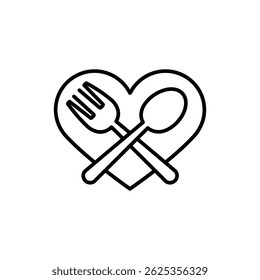Heart with Fork and Spoon Crossed Icon for Love and Food
