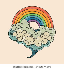 Heart in the form of clouds and rainbow in retro style. Vector illustration