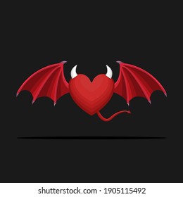 Heart in the form of a devil, on a black background.
Vector illustration.