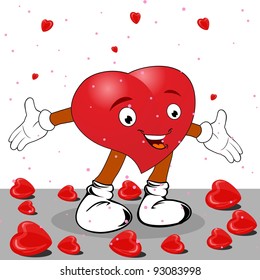 Corazón en forma de carácter gracioso con formas de corazón rojo sobre fondo blanco para San Valentín y otras ocasiones.