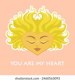 Heart in the form of a girl's face with waving hair. vector graphics.