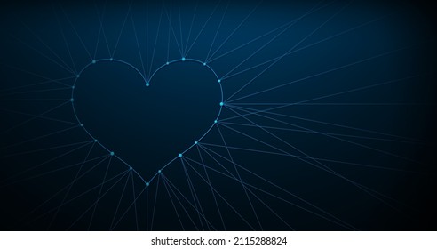 Heart form line, triangles, and particle style design. geometric wireframe