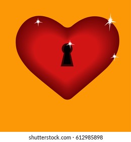 The heart in form of the lock with keyhole. Vector image for greeting cards, advertising, packaging. EPS10. 